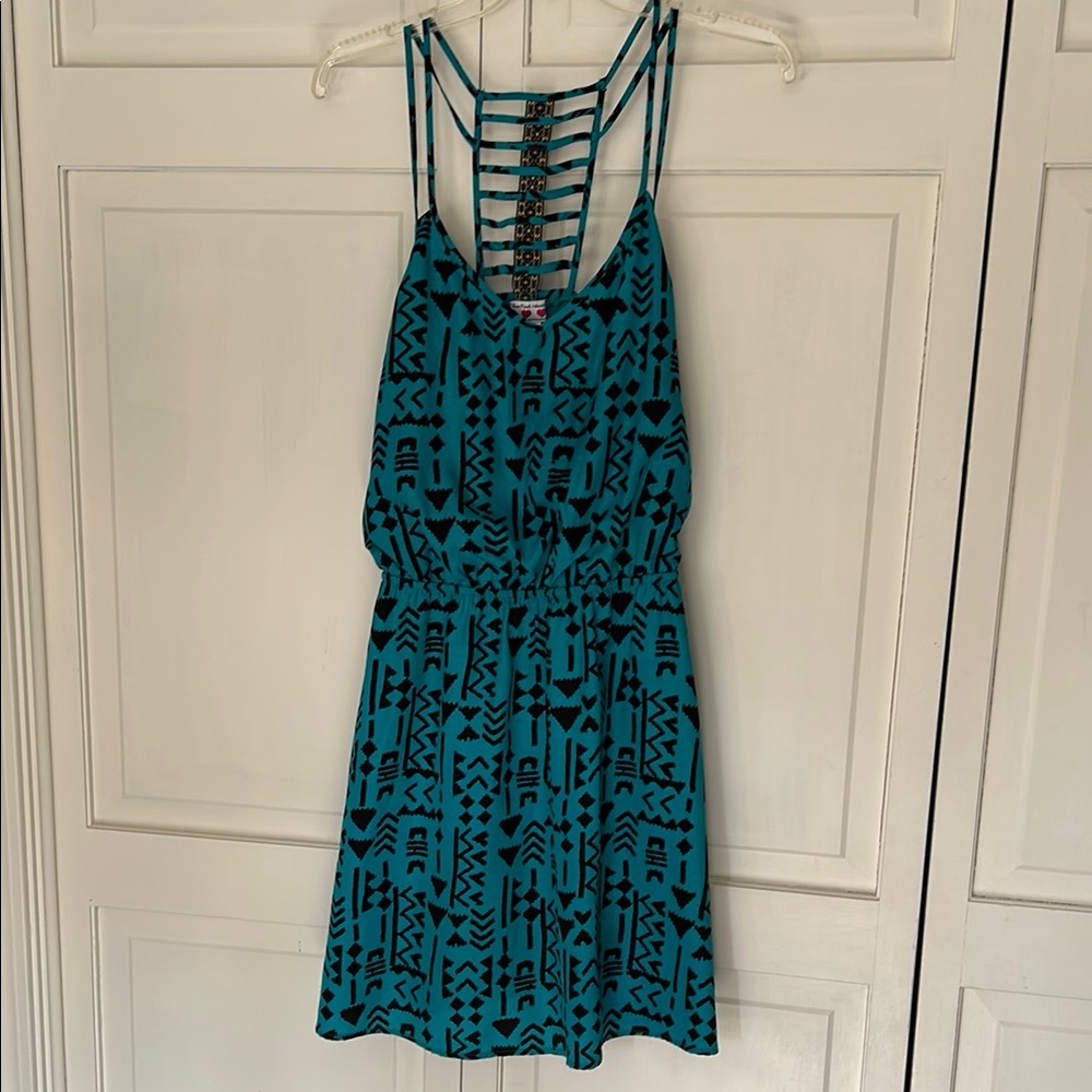 Three Pink Hearts Turquoise and Black Sleeveless Sundress